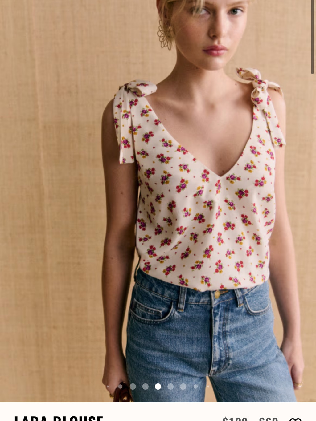 Sezane Cream Floral Tie-Shoulder V-Neck Camisole